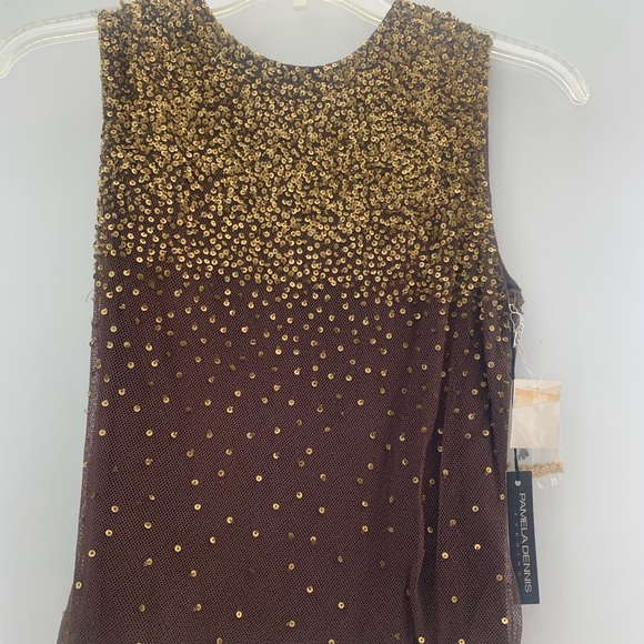 Pamela Dennis | Tops | Pamela Dennis Evening Brown Top W Gold Sequin |  Poshmark